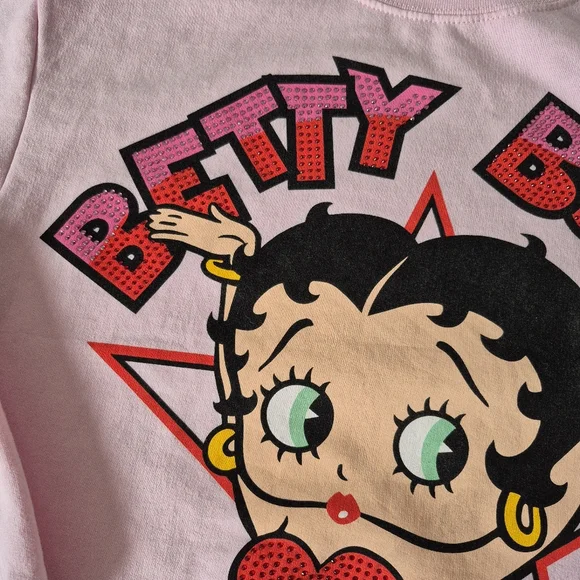 Betty Boop Women's Pink Rhinestone Graphic Crew Sweatshirt Size Small - Picture 2 of 3